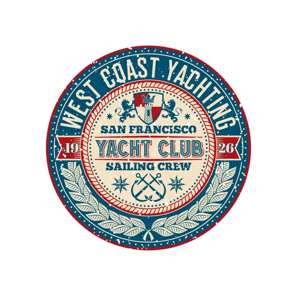 Yacht Club Retro Patch Regatta Antique Badge Sea Navigation Symbol — Stock Vector