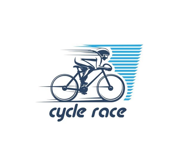 Bicycle cyclist icon, bike cycling race or triathlon sport tour vector sign. Cycling sport icon of bake racer silhouette in speed line, bicycle race athlete competition and bicyclist sport team badge