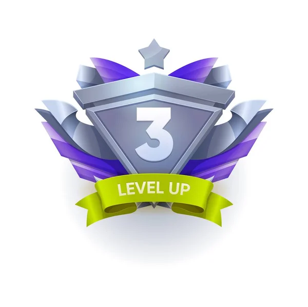Level Game Badge Rank Bonus Award Medal Star Vector Trophy — Stock Vector