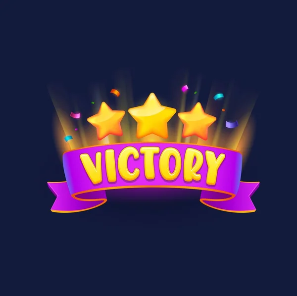 Game Victory Sign Banner Popup Badge Winner Congratulation Ribbon Vector — Stock Vector