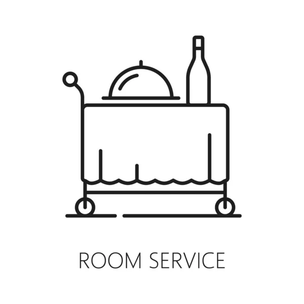 Chariot Service Chambre Hôtel Icône Ligne Mince Isolée Dîner Gastronomique — Image vectorielle