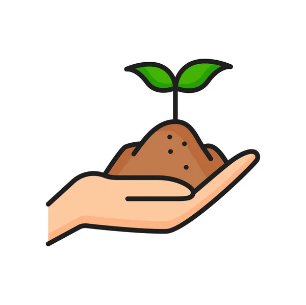 Καλλιέργεια Φυτό Στο Χέρι Γεωργία Χρώμα Γραμμή Εικονίδιο Καλλιέργεια Seedling — Διανυσματικό Αρχείο