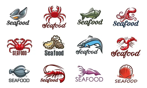 Seafood Icon Vector Fish Shrimp Lobster Crab Sea Food Oyster — Stock Vector