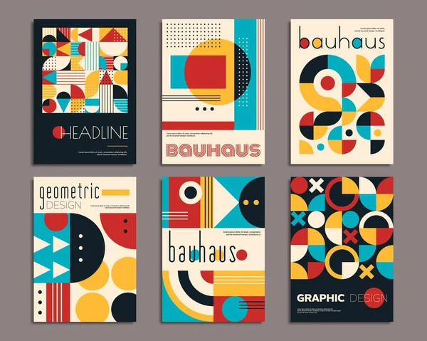 Bauhaus Posters Geometric Abstract Patterns Simple Geometry Shapes Vector Backgrounds — Stock Vector