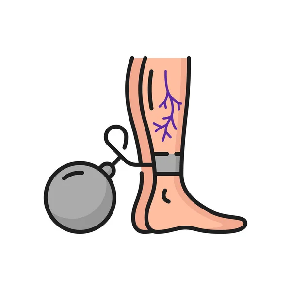 다리가 부어오르는 전형적 특징이다 여성은 다리에 혈전증 사슬에 덤벨까지 — 스톡 벡터
