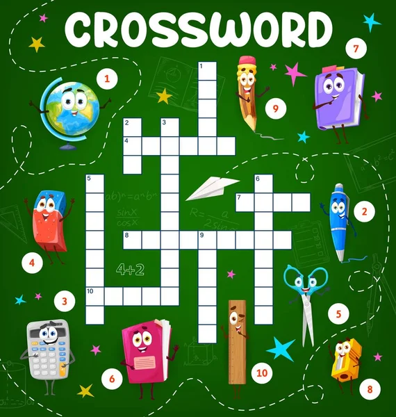 Crossword Grid Cartoon School Characters Inglês Jogo Teste Para Crianças — Vetor de Stock