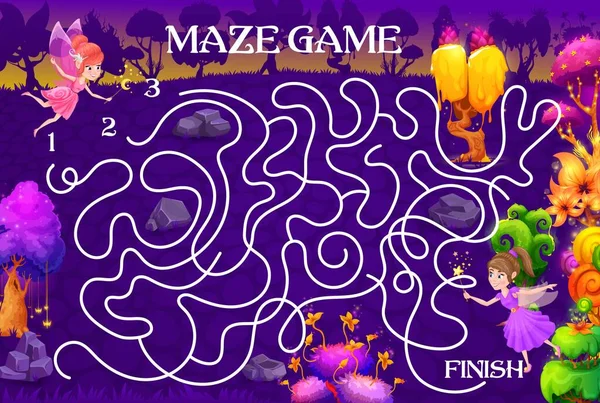Labyrinth Maze Help Fairy Find Her Friend Fantasy Forest Kids — Stock Vector