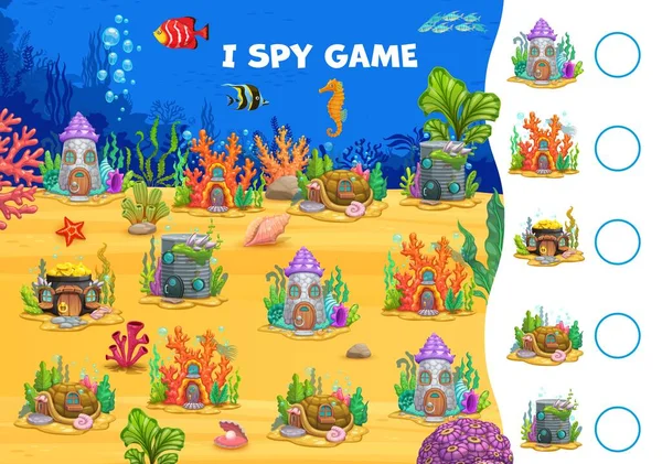 Spy Game Fairytale Underwater Town Houses Kids Puzzle Quiz Vector — Vettoriale Stock