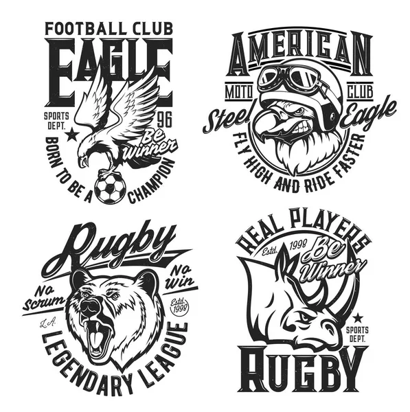 Mascotas Oso Rinoceronte Águila Estampados Camisetas Para Clubes Deportivos Carreras — Vector de stock