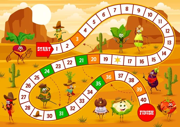 Kids Step Board Game Cartoon Cowboy Bandit Sheriff Ranger Vegetable — Stock Vector