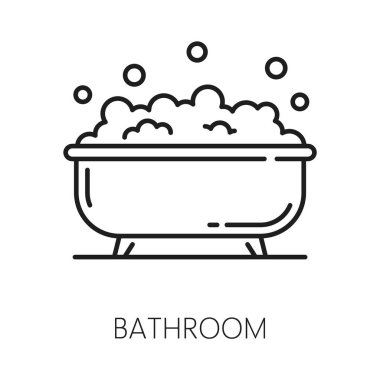 Köpüklü banyo tüpü, otel servisi spa prosedürü ince çizgi ikonu. Vektör vücut bakımı, spa ve temizlik, ev içi tasarım elementi