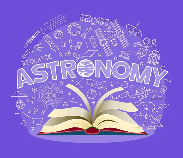 天文课本 学校教育和空间星系研究矢量黑板背景 用粉笔涂鸦行星 火箭和宇航员或星座进行学生学习的天文学书籍 — 图库矢量图片