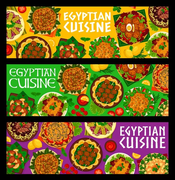Egyptian Cuisine Meals Banners Stew Eggplant Lamb Patties Kebabs Stew — Stock Vector
