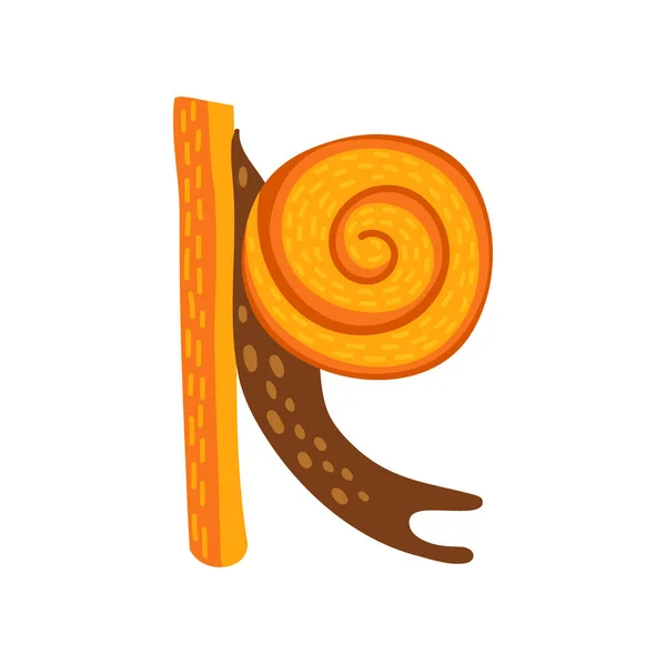 大文字秋のR文字カタツムリの形でAbcの秋 ベクター漫画動物のアルファベット記号 タイポグラフィのフォント要素 — ストックベクタ