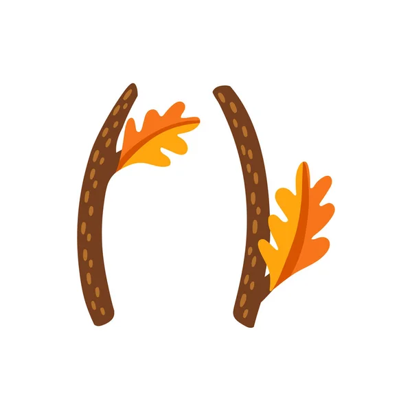 Осенний Алфавит Обозначает Ветви Дуба Векторные Скобки Круглыми Скобками Скобками — стоковый вектор