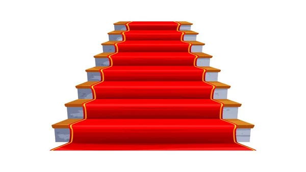 城堡和宫殿的楼梯 木制楼梯 红地毯 博物馆走廊石阶 王宫大理石楼梯或剧场室内元素 幻想宴会厅与地毯隔离的病媒阶梯 — 图库矢量图片