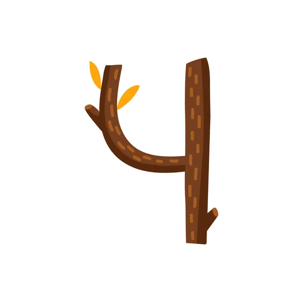 秋の感謝祭の日フォントの4桁のAbcフォント要素分離図 四番目のベクトル 秋のアルファベット型 葉を持つ木の枝 — ストックベクタ