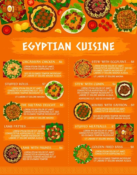Speisekarte Ägyptischer Küche Eintopf Mit Kreuzkümmel Sultans Delight Und Tscherkessischem — Stockvektor