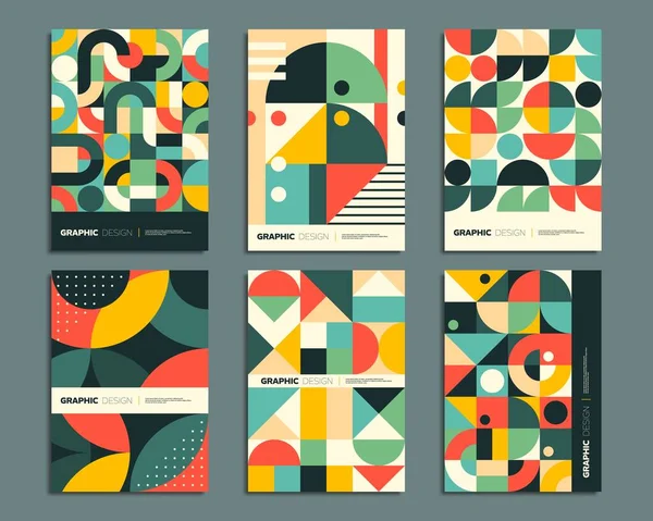 Bauhaus Posters Met Geometrische Abstracte Patronen Van Vectorcirkel Vierkant Driehoek — Stockvector