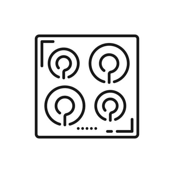 Індукційна Плита Чотирма Пальниками Ізольовані Контур Значок Векторний Кухонний Посуд — стоковий вектор