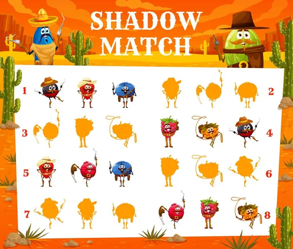 Shadow Match Spel Cartoon Berry Ranger Cowboy Bandiet Personages Vector — Stockvector