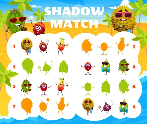 Sombra Partido Juego Personajes Frutas Dibujos Animados Playa Verano Rompecabezas — Vector de stock