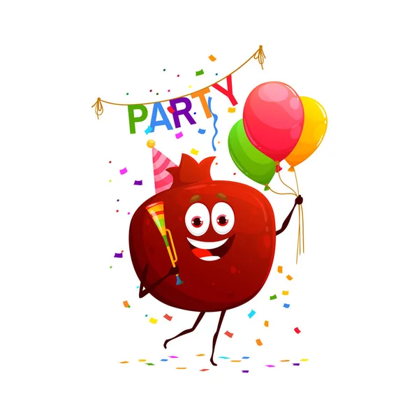 Cartoon Χαρούμενα Ροδιού Χαρακτήρα Φρούτων Στο Πάρτι Γενεθλίων Επέτειο Εορτασμού — Διανυσματικό Αρχείο