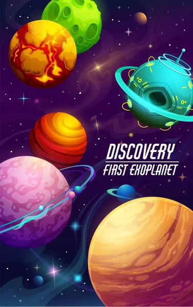 Cartoon Galaxy Ruimte Planeten Poster Galaxy Discovery Universum Vlucht Kosmos — Stockvector