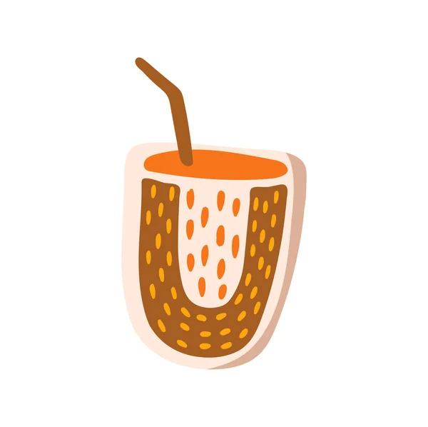 Letter Autumn Abc Alphabet Sign Cartoon Warm Autumn Drink Straw — Stock Vector