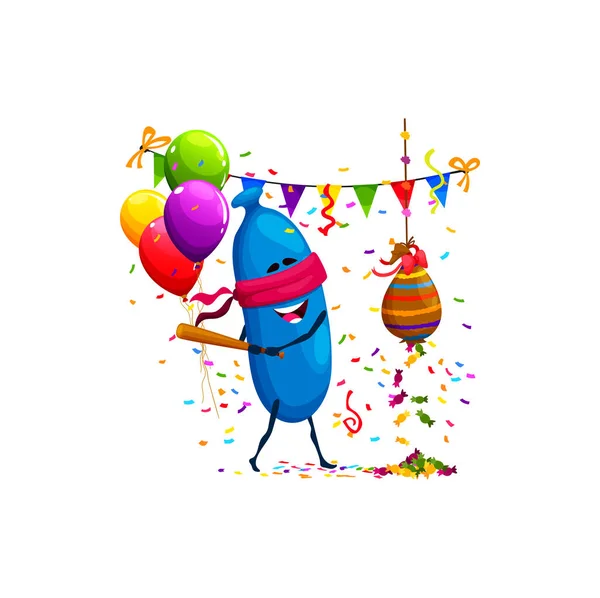 Cartoon Honeyberry Character Birthday Holiday Happy Ecstatic Vector Blindfolded Berry — Stock Vector