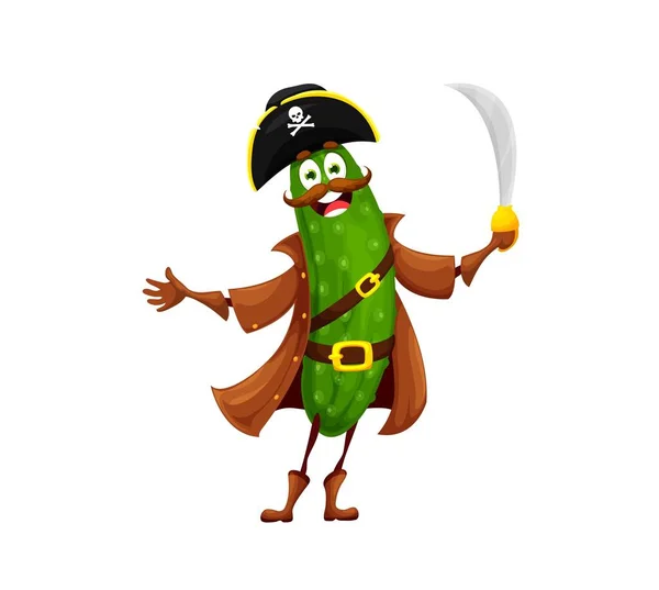 Cartone Animato Halloween Pirata Cetriolo Personaggio Corsaro Vegetale Fresco Allegro — Vettoriale Stock