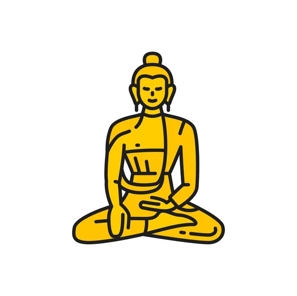 大仏大規模な黄金の像の祈り 蓮のポーズの色アウトラインアイコン ベクトルゴールド大仏 僧侶蓮のポーズで祈る — ストックベクタ