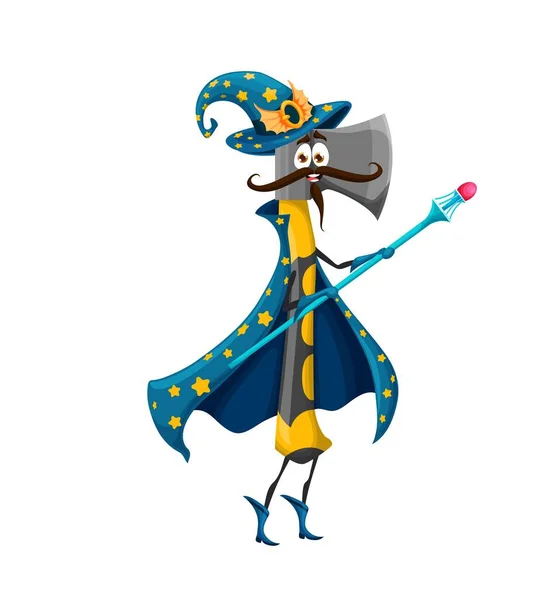 Cartoon Halloween Axe Hatchet Tool Wizard Character Funny Magician Diy — Stock Vector