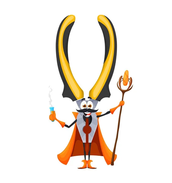 Cartoon Halloween Pliers Tool Wizard Character Diy Instrument Casts Spell — Stock Vector