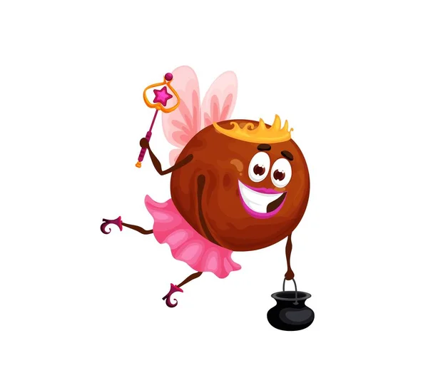 Cartoon Halloween Macadamia Fairy Character Funny Vector Pixie Nut Mischievous — Stock Vector