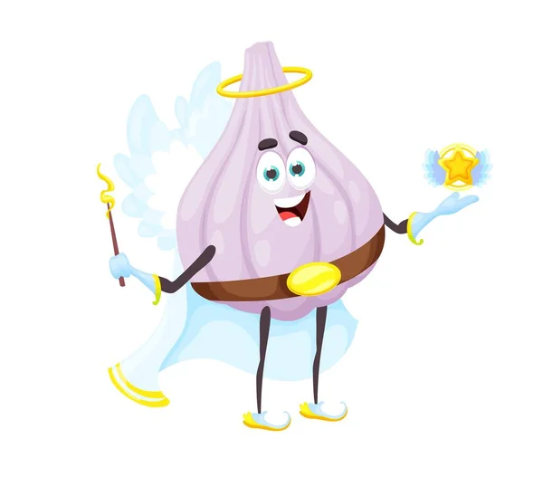 Cartoon Halloween Garlic Fairy Character Funny Vector Vegetable Pixie Fantasy — Stock Vector