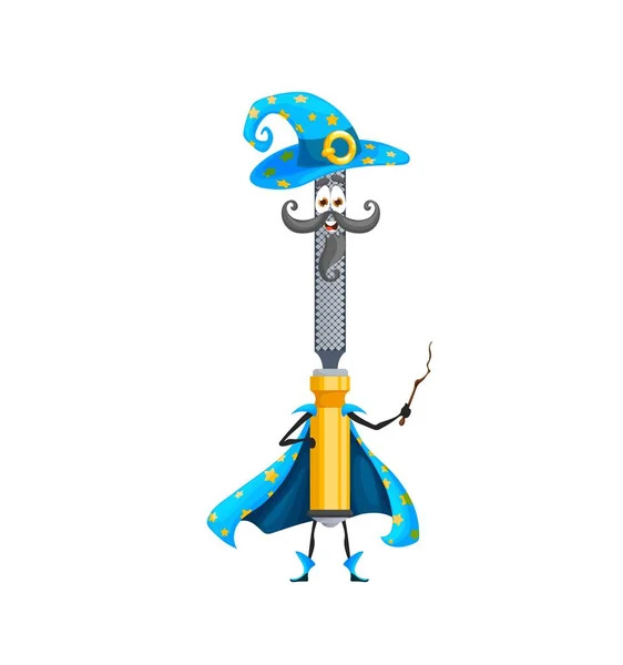 Cartoon Halloween File Rasp Tool Wizard Character Isolated Vector Repair — Stock Vector