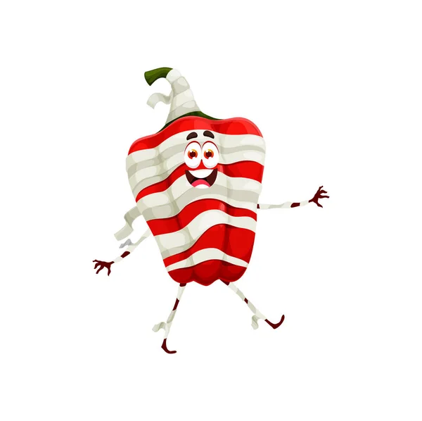 Cartoon Halloween Bell Pepper Mummy Character Isolated Vector Funny Monster — Stock Vector