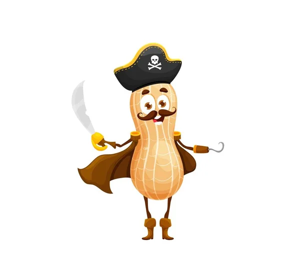 Мультфильм Хэллоуин Арахисовый Пиратский Характер Изолированный Вектор Смешной Ореховый Корсар — стоковый вектор
