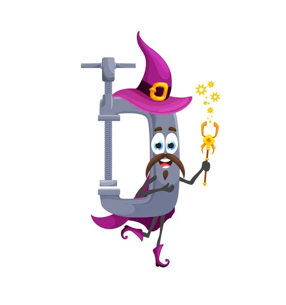 Cartoon Halloween Pince Outil Magicien Caractère Fermoir Vectoriel Isolé Instrument — Image vectorielle