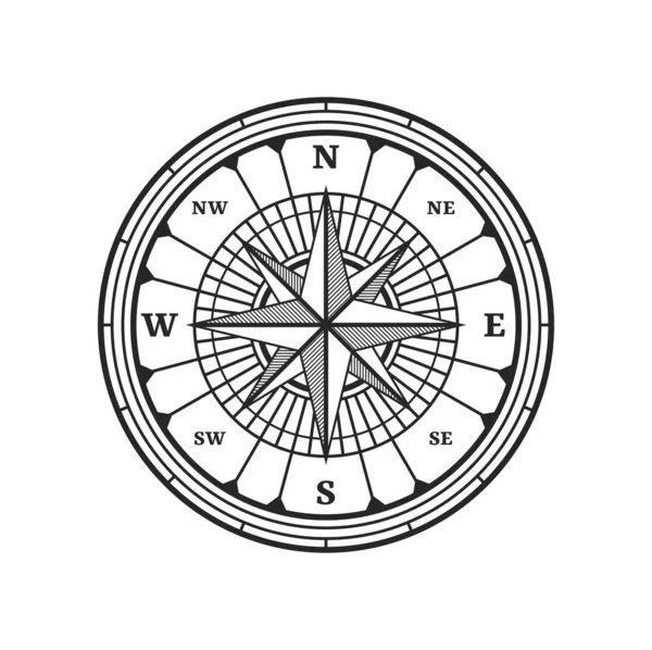 Kompass Windrosenstern Alte Vintage Reisekarte Und Nautisches Navigationsvektorsymbol Jahrgangskompass Mit — Stockvektor