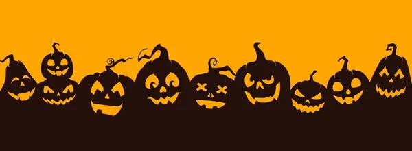 Halloween Töksziluettek Hátborzongató Jack Lámpások Tökfaragás Gonosz Mosolygós Arcok Éles — Stock Vector