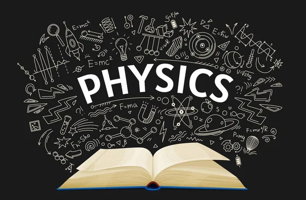 Підручник Фізики Шкільному Фоні Векторний Навчальний Посібник Фізичні Класи Відкритий — стоковий вектор