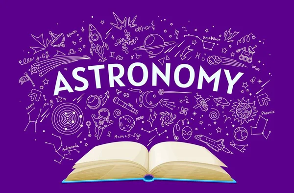 Astronomy Textbook Chalkboard School Education Book Vector Background Astronomy Classes — Stock Vector