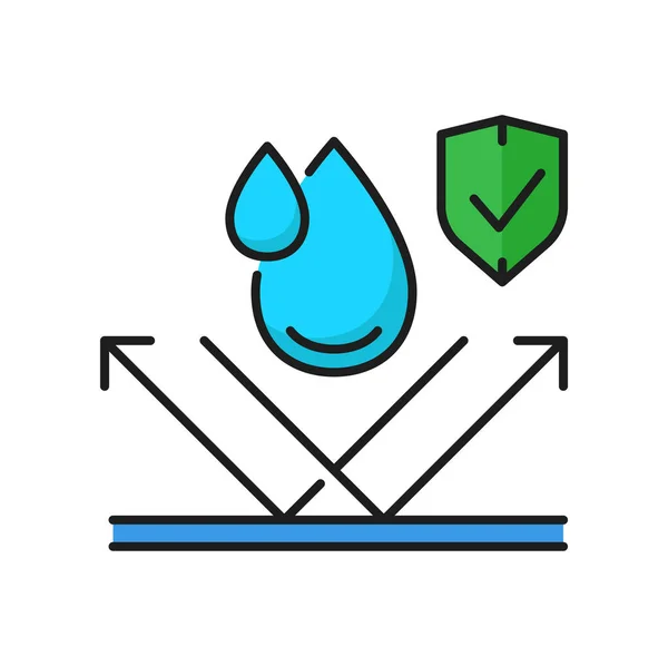 シールド保護記号と防水表面繊維ファブリック耐水性のテクスチャ ベクトル化学防水スプレーラベル 疎水性表面 — ストックベクタ