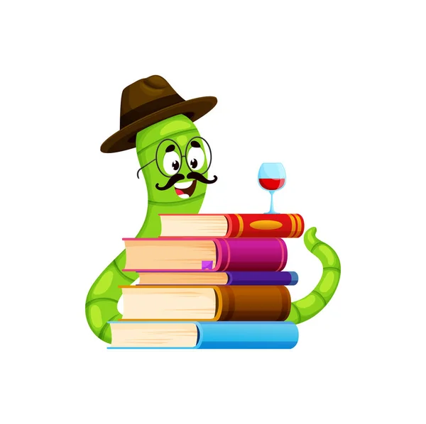 Personaje Ratón Biblioteca Dibujos Animados Lector Animales Gusano Libro Con — Vector de stock