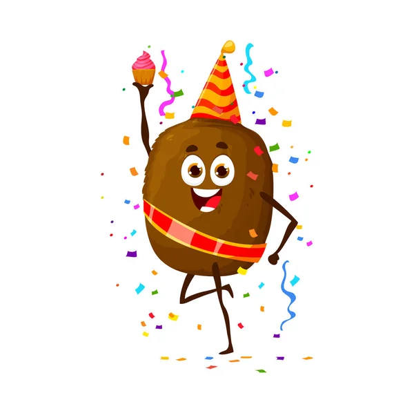 Γελοιογραφία Χαρούμενα Ακτινίδια Χαρακτήρα Φρούτων Στο Πάρτι Γενεθλίων Επέτειο Εορτασμού — Διανυσματικό Αρχείο