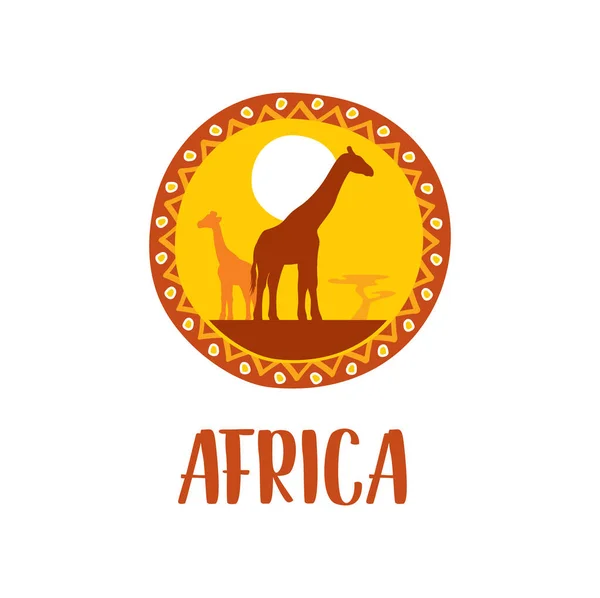 Afrika Icoon Afrikaanse Safari Giraffen Rond Symbool Tribal Patroon Frame — Stockvector