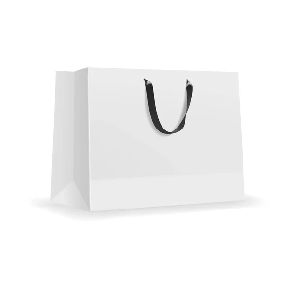 Weiße Einkaufstasche Aus Papier Mit Schwarzen Griffen Einzelhandelskauf Shopper Shop — Stockvektor