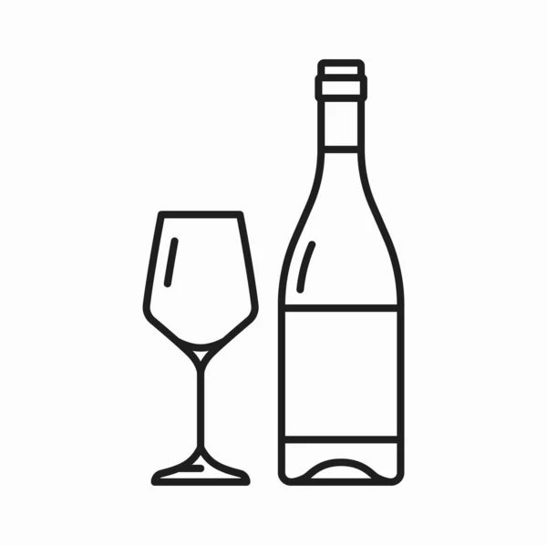 Eine Flasche Weißwein Und Ein Glas Isolierten Umriss Symbol Vector — Stockvektor